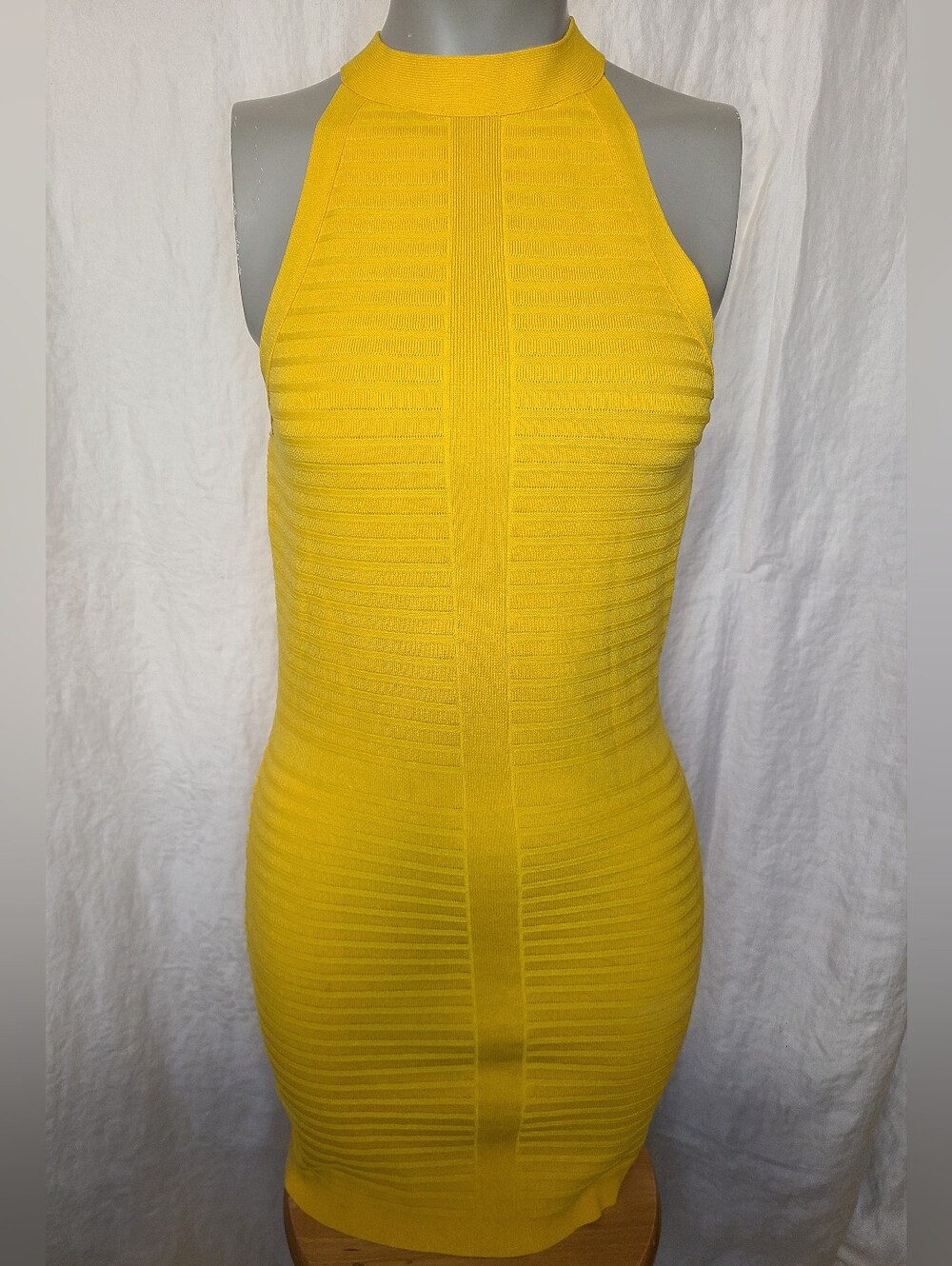 Guess Yellow Ribbed Halter Mini Dress